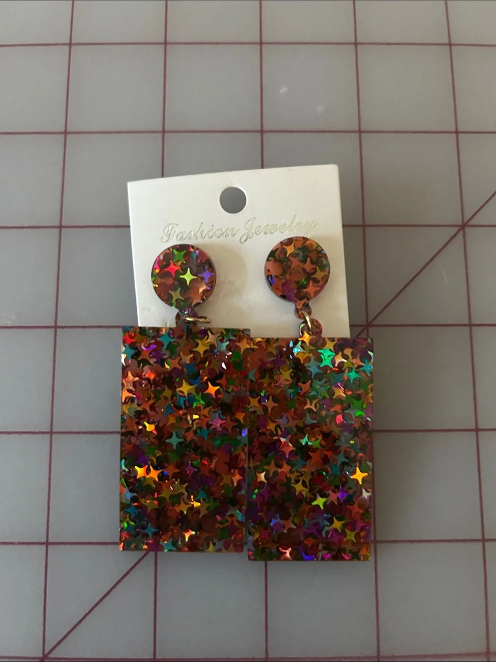 Multicolor Star Dangle & SHEIN Clear with Gold Flake Hoop Earrings